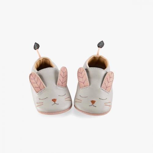 Chaussons cuir lapin gris